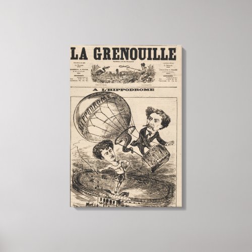 French Caricature Of Balloonist In Hot Air Balloon Canvas Print