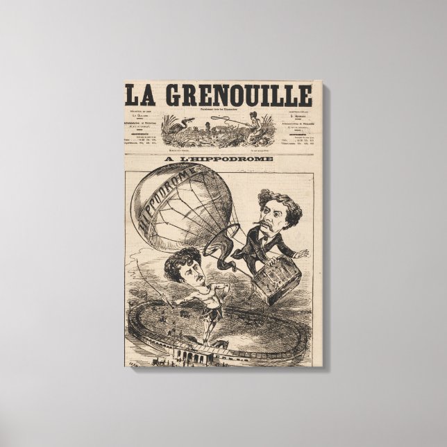 French Caricature Of Balloonist In Hot Air Balloon Canvas Print (Front)