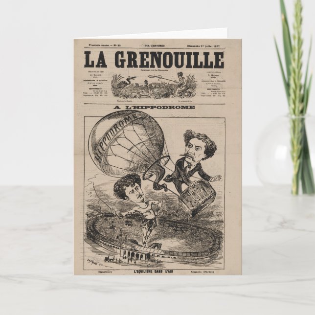 French Caricature Of Balloonist In Hot Air Balloon Card (Front)