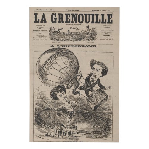 French Caricature Of Balloonist In Hot Air Balloon Faux Canvas Print