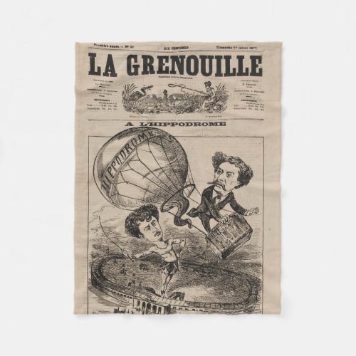 French Caricature Of Balloonist In Hot Air Balloon Fleece Blanket