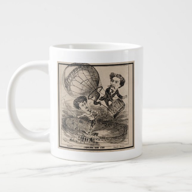 French Caricature Of Balloonist In Hot Air Balloon Giant Coffee Mug (Left)