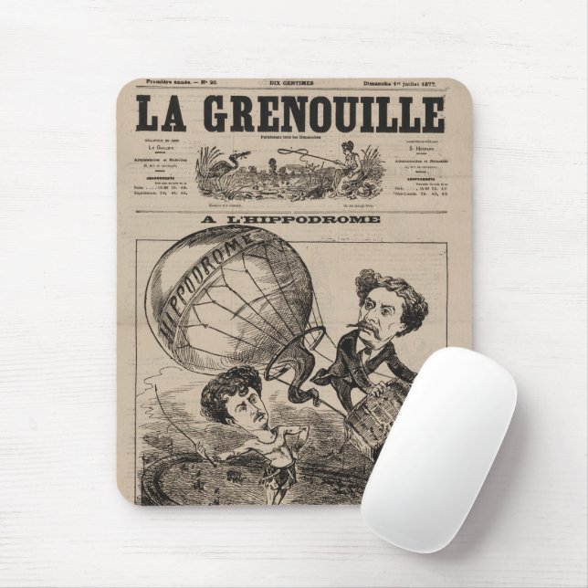 French Caricature Of Balloonist In Hot Air Balloon Mouse Pad (With Mouse)