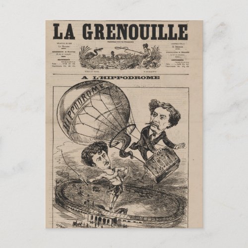 French Caricature Of Balloonist In Hot Air Balloon Postcard
