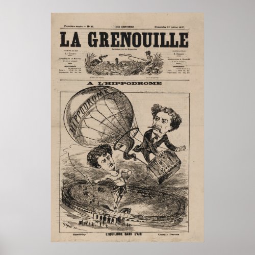 French Caricature Of Balloonist In Hot Air Balloon Poster