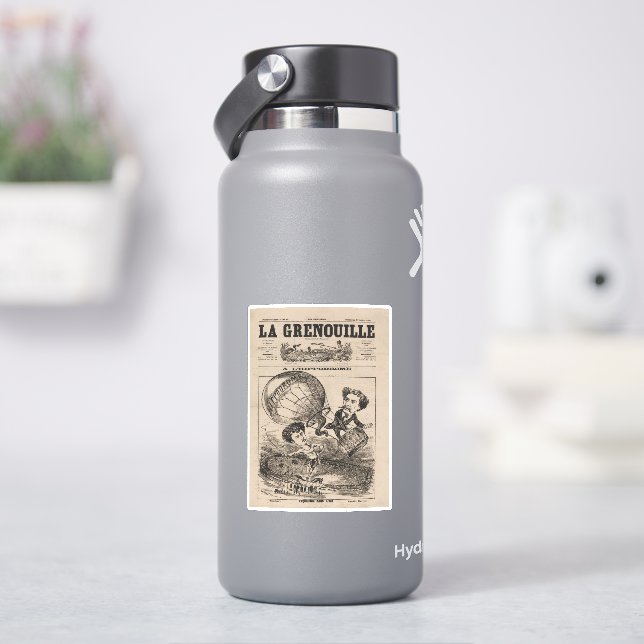 French Caricature Of Balloonist In Hot Air Balloon Sticker (HydroFlask)