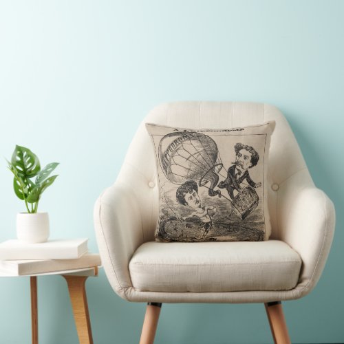 French Caricature Of Balloonist In Hot Air Balloon Throw Pillow