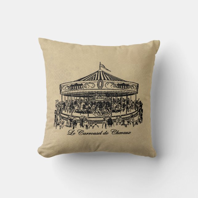 French Carousel Horses Apparel and Gifts Throw Pillow (Front)