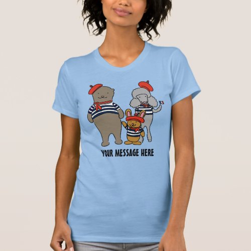 French Cartoon Animals Custom Message Graphic T_Shirt