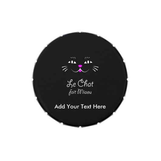 French Cat Says Miaou Cute Cartoon Cat Face Jelly Belly Tin (Top)