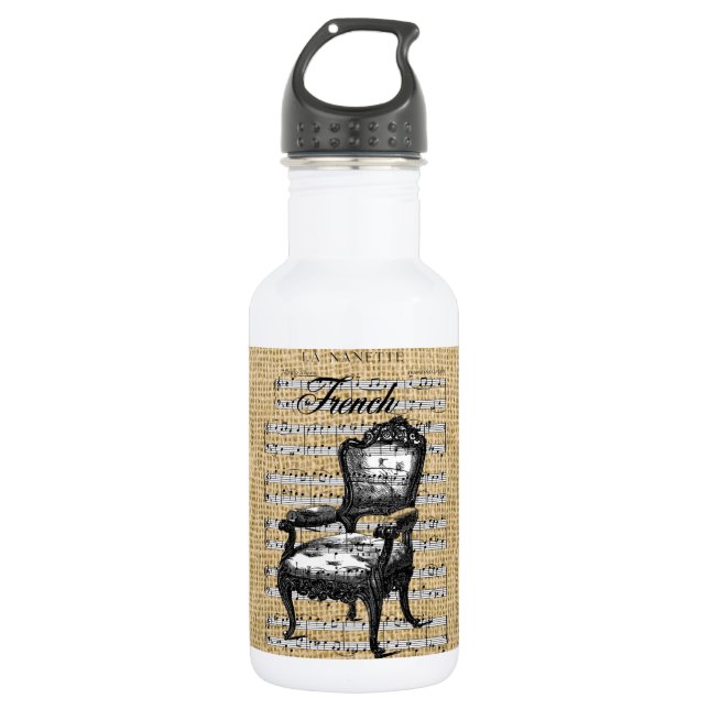 French Chair on Burlap Water Bottle (Front)