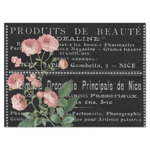 French Chalkboard Beauty Ad Pink Rose Vintage  Tissue Paper