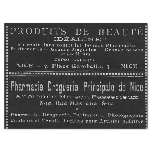 French Chalkboard Beauty Ad Vintage Black Ephemera Tissue Paper