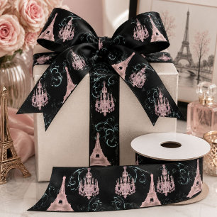 French Chandelier Black Pink Paris Eiffel Tower  Satin Ribbon