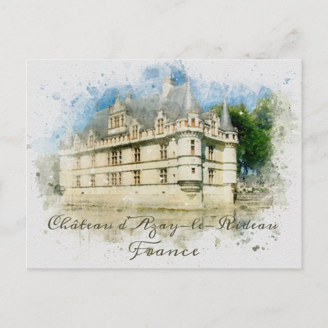 French Chateau Medieval Castle France Watercolor Postcard (Front)
