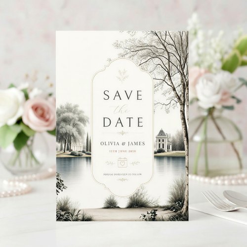 French Château Secret Garden Wedding Save The Date