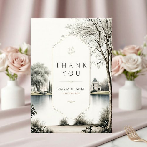 French Château Secret Garden Wedding Thank You Card