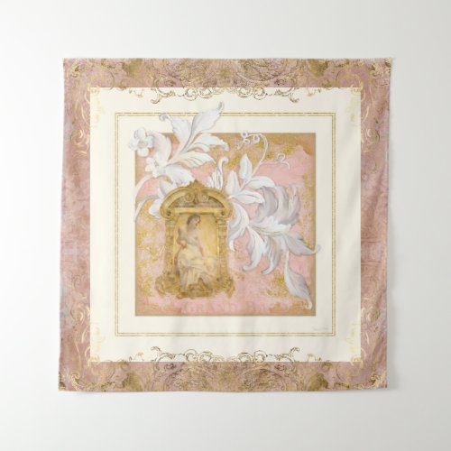 French Chateau Vintage Elegant Paris Pink Gold Tapestry