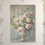 French Chateau Vintage Floral Blue Pink Decoupage Tissue Paper<br><div class="desc">Image 1. A painting of an elegant vertical Victorian vintage French Chateau plaster wall with garden grown antique roses in ivory, pale butter yellow and blush pink. Impressionist impasto oil painted technique with crackled texture and a layer of script handwriting ephemera (can be removed) for instant antiquity for your furniture...</div>