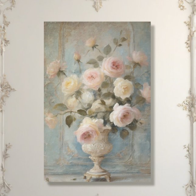 French Chateau Vintage Floral Blue Pink Decoupage Tissue Paper (Creator Uploaded)