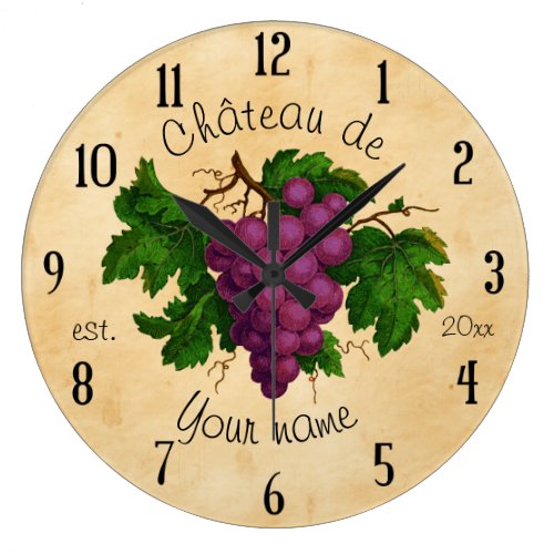 French Chateau with Grapes Vintage Personalized Large Clock