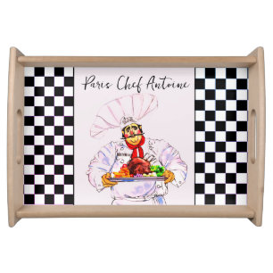 French Chef Antoine Serving Gourmet Dinner Serving Tray