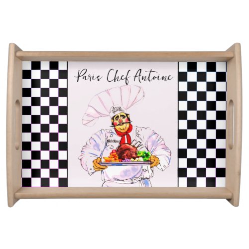 French Chef Antoine Serving Gourmet Dinner Serving Tray