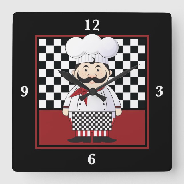 French Chef Square Wall Clock (Front)