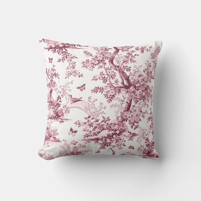 French Cherry Garden Flowering Tree Toile de Jouy Throw Pillow (Front)