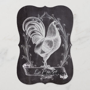 french chic chalkboard western country rooster invitation