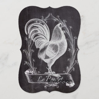 french chic chalkboard western country rooster invitation