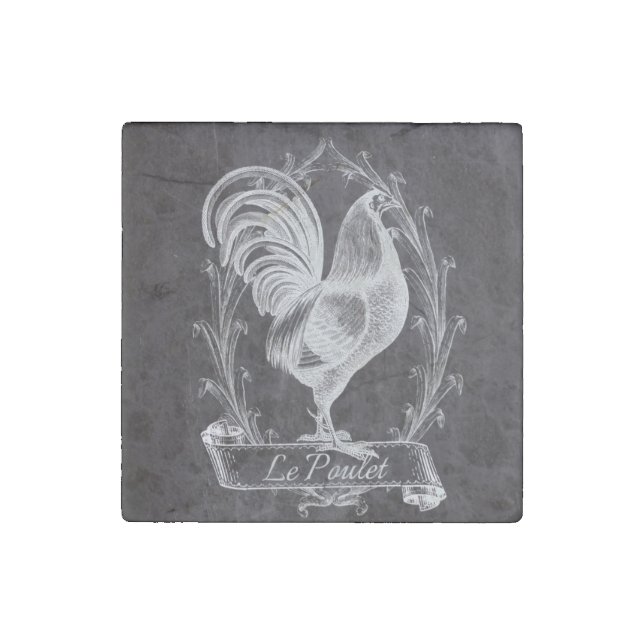 french chic chalkboard western country rooster stone magnet (Front)