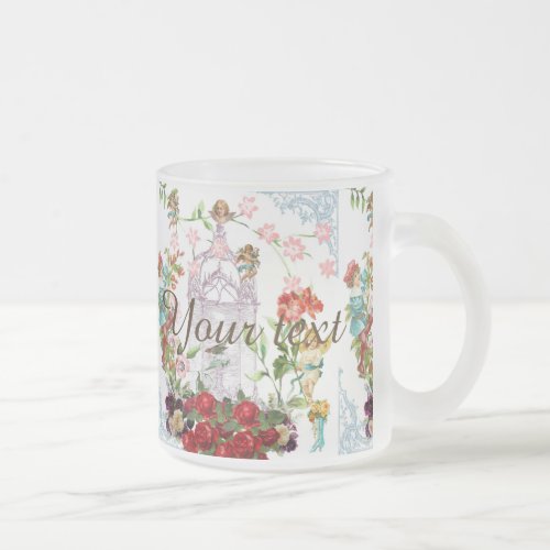 French chiccountry rusticfloral patternrosesre frosted glass coffee mug