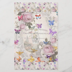 French chic,country rustic,floral pattern,roses,re stationery