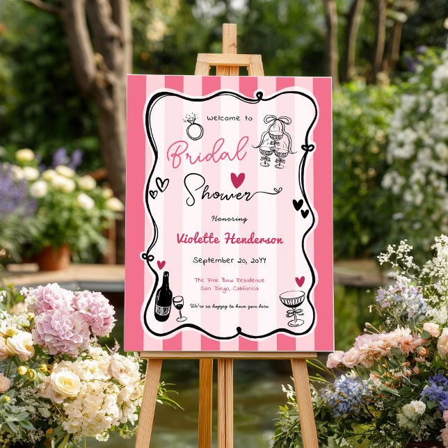 French Chic Hand Drawn Pink Stripe Bridal Shower Foam Board (Creator Uploaded)