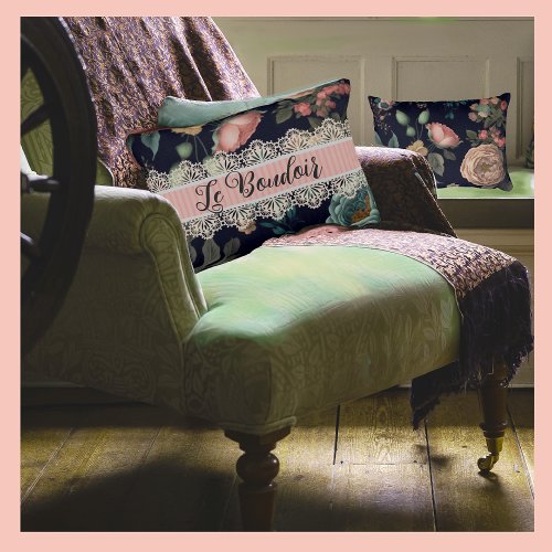 French Chic Le Boudoir Noir Vintage Lace Roses Accent Pillow