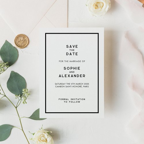 French Chic Minimal Black  White Wedding Save The Date
