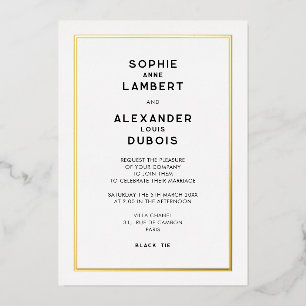 French Chic Minimal Gold Border Wedding Foil Invitation