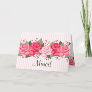 French Chic Pink Roses and Stripes Note Card