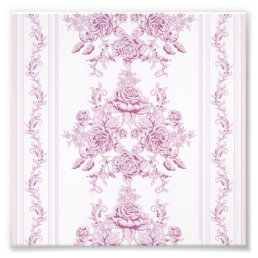 French chic,pink,toile,floral,pattern,victorian,Fl Photo Print