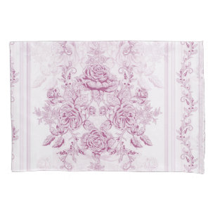 French chic,pink,toile,floral,pattern,victorian,Fl Pillow Case