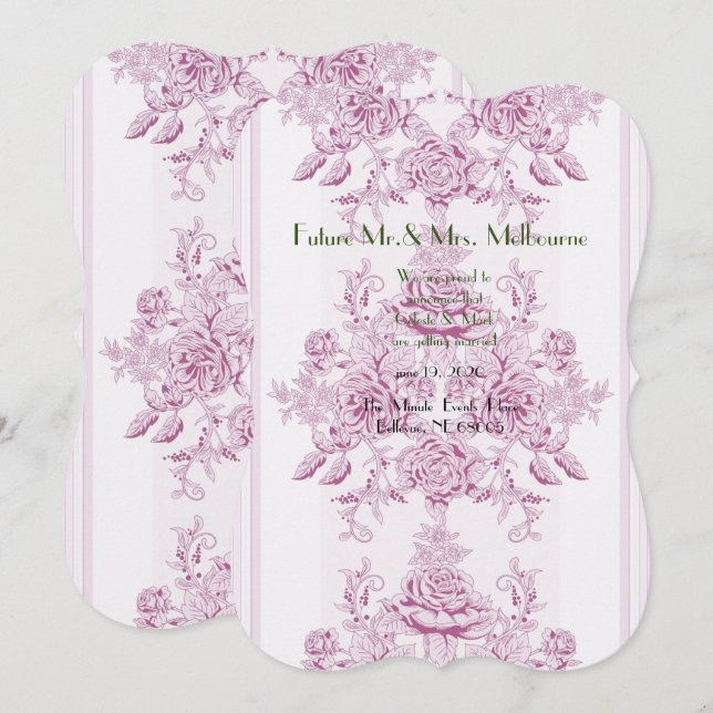 French chic,pink,toile,floral,pattern,victorian,Fl Save The Date (Front/Back)