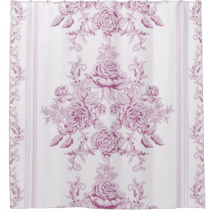 French chic,pink,toile,floral,pattern,victorian,Fl Shower Curtain