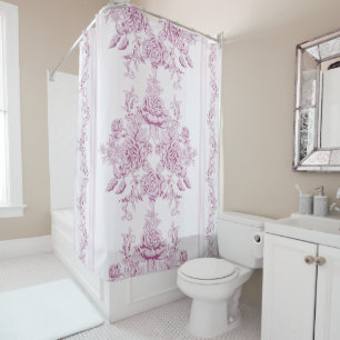 French chic,pink,toile,floral,pattern,victorian,Fl Shower Curtain
