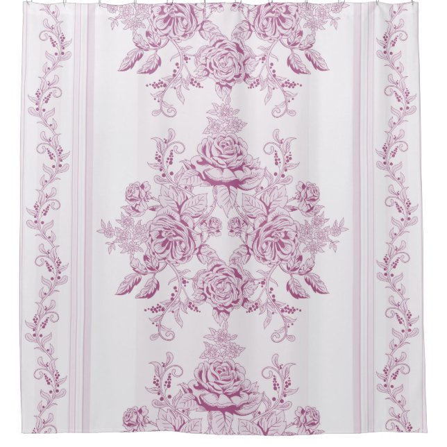 French chic,pink,toile,floral,pattern,victorian,Fl Shower Curtain (Front)