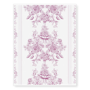 French chic,pink,toile,floral,pattern,victorian,Fl Temporary Tattoos