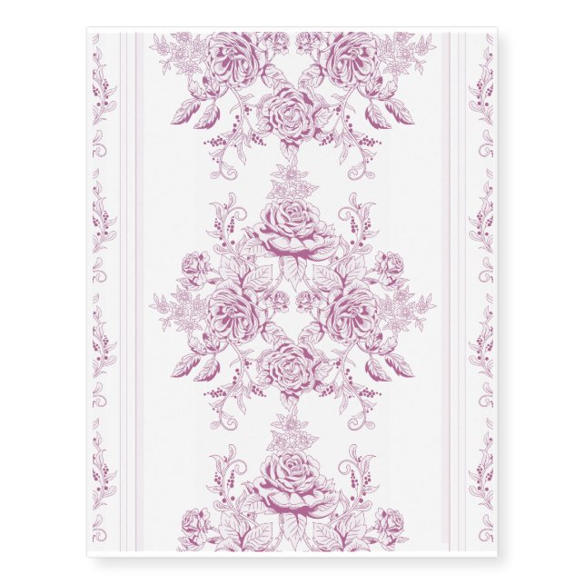 French chic,pink,toile,floral,pattern,victorian,Fl Temporary Tattoos (Front)
