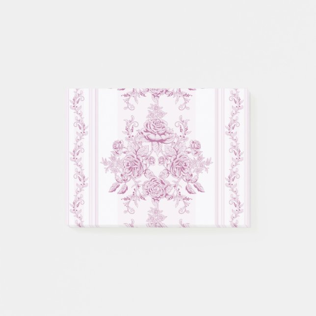 French chic,pink,toile,floral,pattern,victorian, post-it notes (Front)