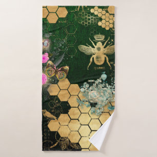 French chic, victorian,bee,floral,gold foil, belle bath towel