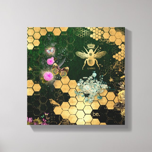 French chic, victorian,bee,floral,gold foil, belle canvas print (Front)